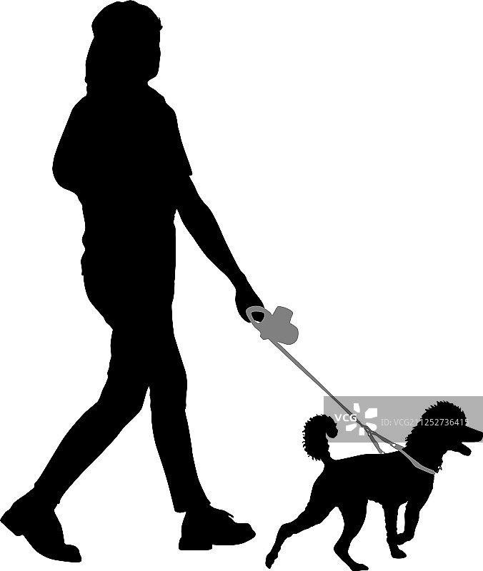 白色背景上的女人和小狗轮廓图片素材