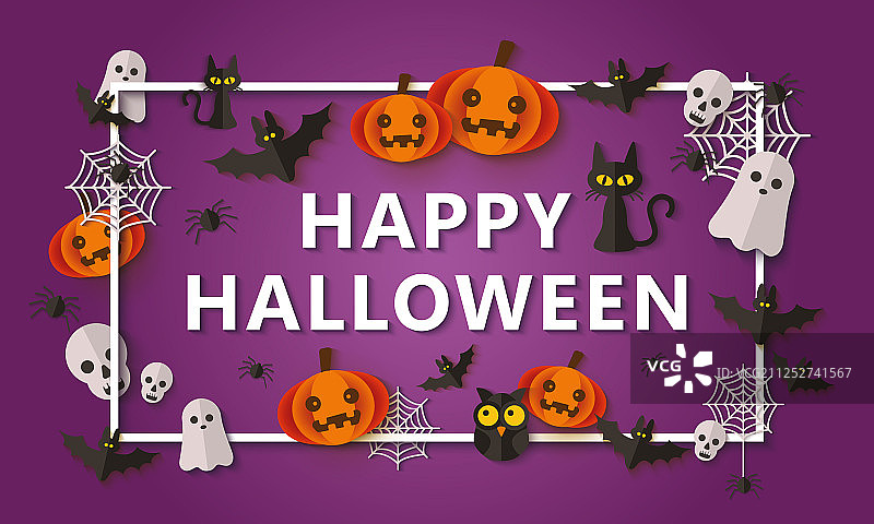 纸剪风格的万圣节banner设计图片素材