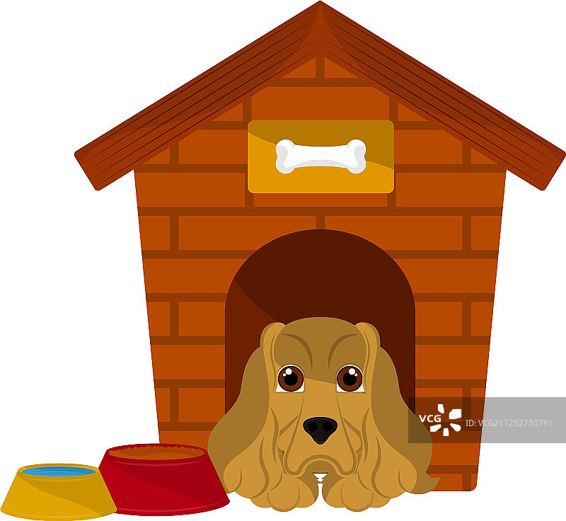 带可爱小狗卡通图案的狗屋图片素材