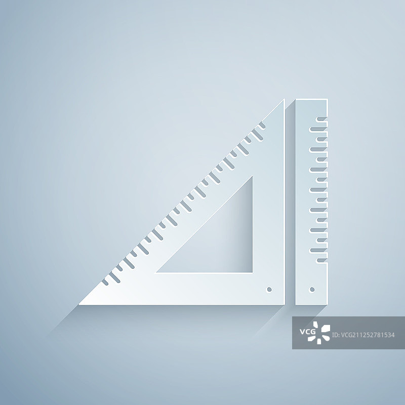 剪纸风格三角尺图标，灰色背景图片素材