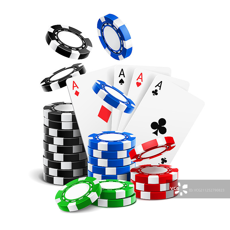 逼真的赌场筹码卡牌附近的Aces图片素材