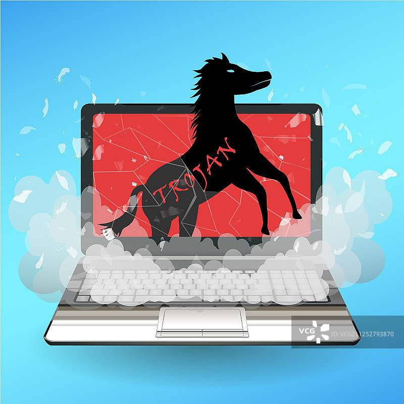 木马病毒破坏电脑笔记本电脑图片素材