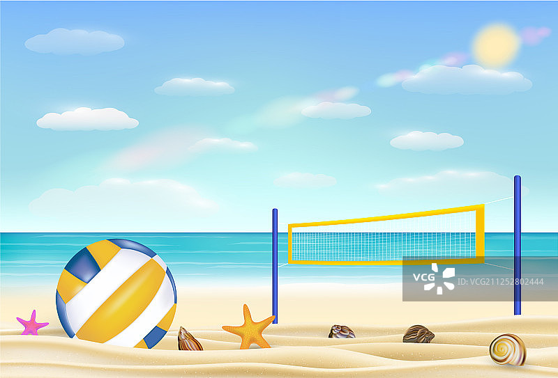 沙滩沙滩上的沙滩排球和球网图片素材