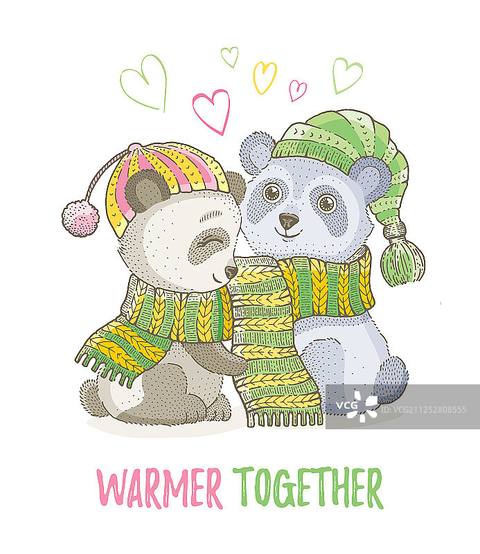 可爱的圣诞亚洲熊猫情侣图片素材