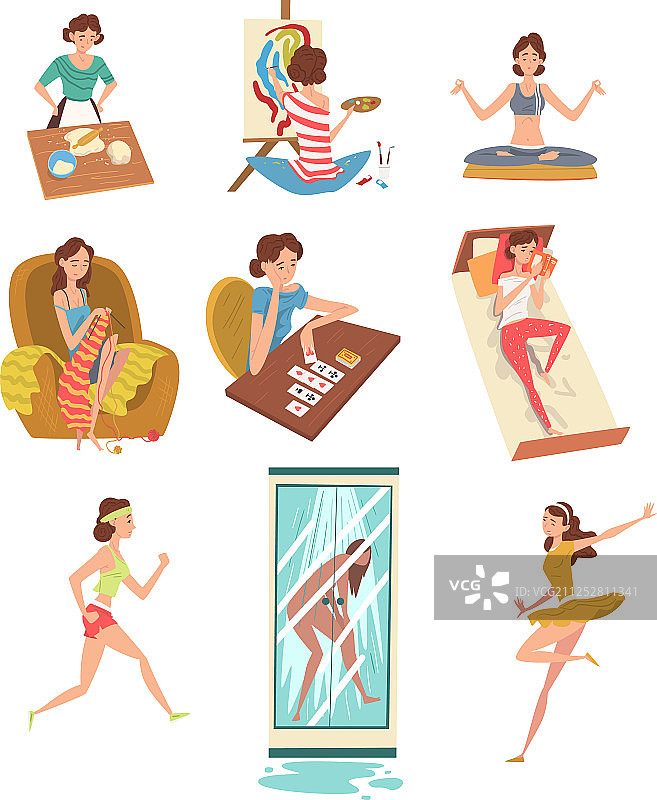 女人日常生活场景：烹饪和绘画图片素材