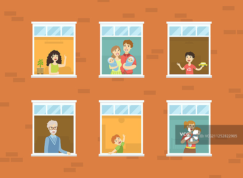 人们在窗户里看邻居图片素材