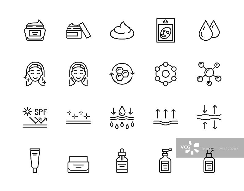 保湿霜护肤品扁平线条图标集图片素材