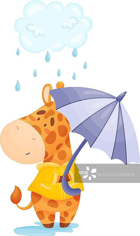 卡通长颈鹿在雨中图片素材
