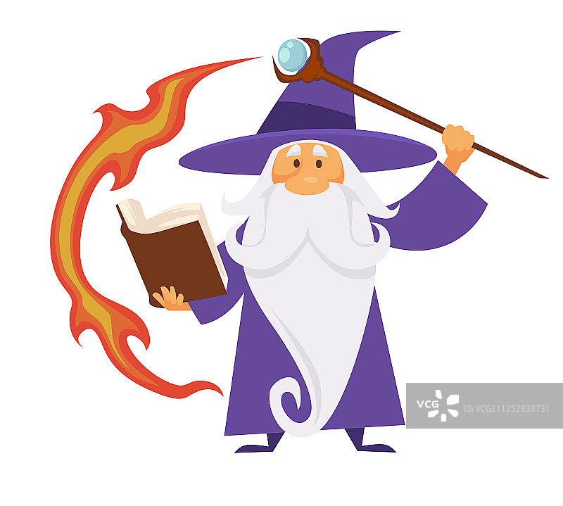 带有权杖和火焰轨迹的魔法巫师图片素材
