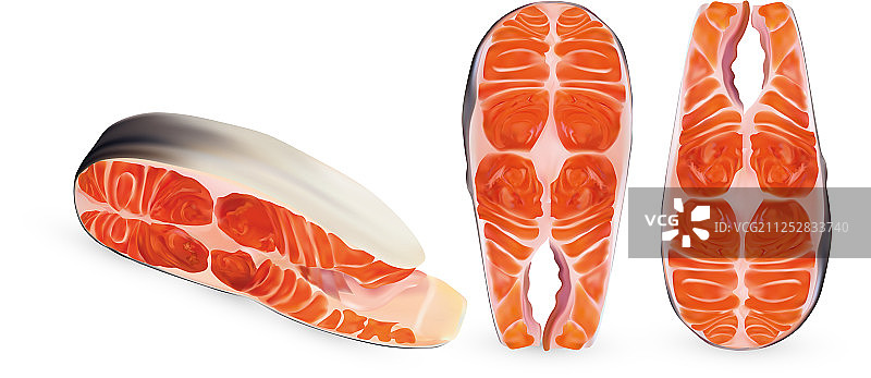 设置鱼片三文鱼孤立的白色背景3d图片素材