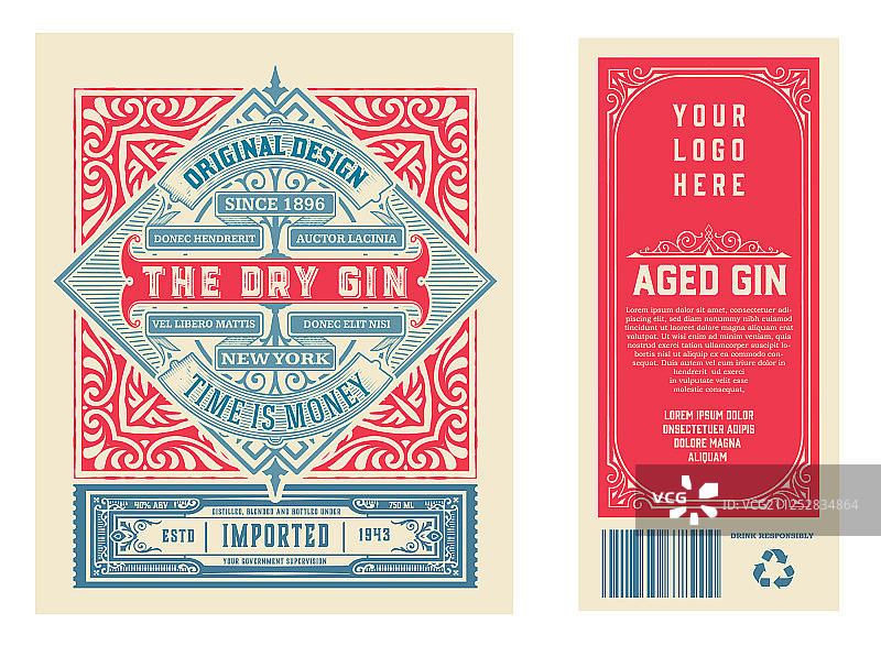 带有杜松子酒设计的复古标签图片素材
