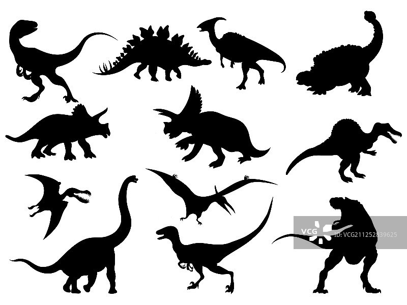 恐龙剪影灭绝生物合集图片素材