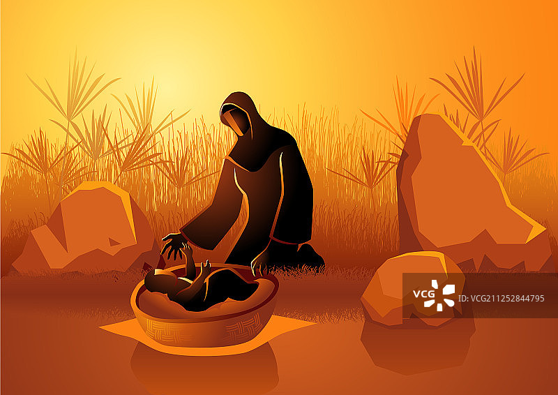 约基别将摩西放入尼罗河图片素材