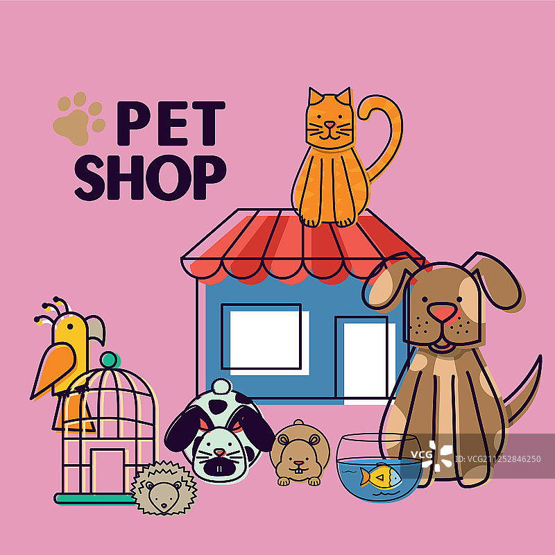 带有宠物店套装图标的吉祥物图片素材