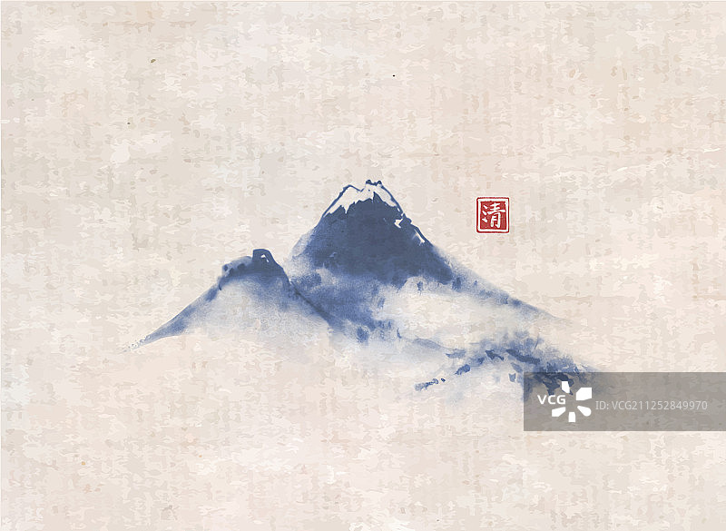 复古墨水手绘蓝色山脉图片素材