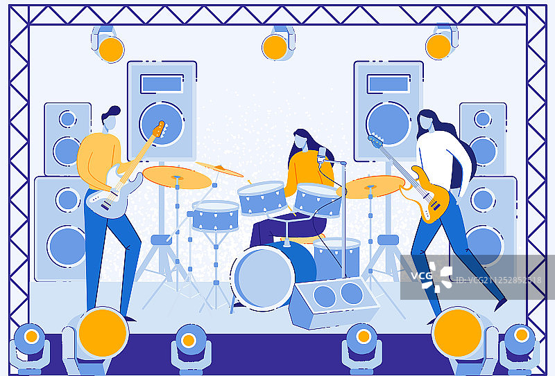 带灯光扬声器的舞台表演音乐家图片素材