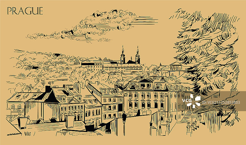 米色手绘布拉格3区图片素材