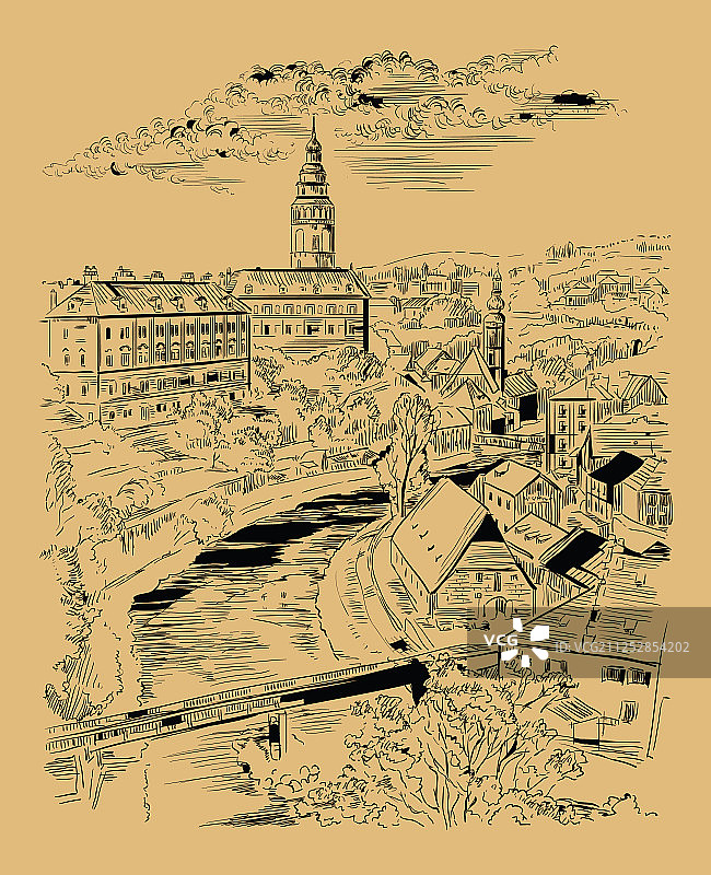 米色手绘布拉格5区图片素材