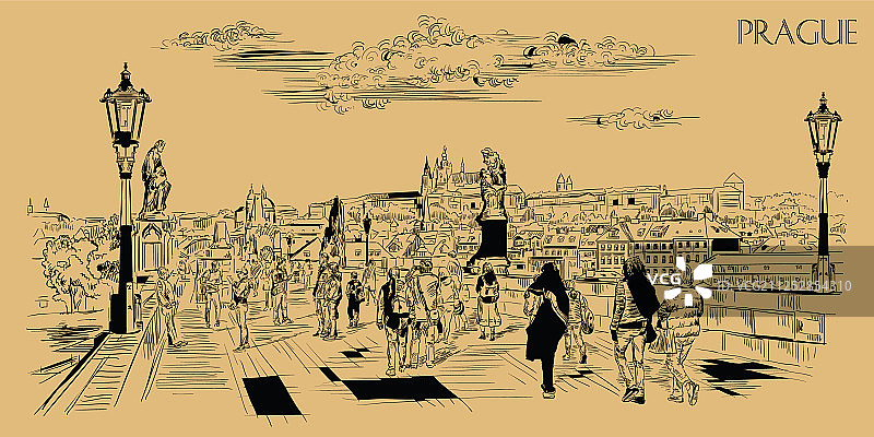 米色手绘布拉格7区图片素材