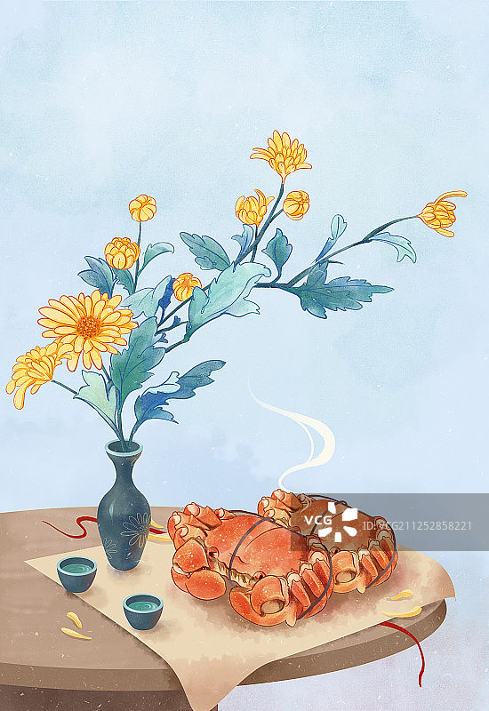 国庆节重阳节赏菊螃蟹寒露霜降节气酒中国风图片素材