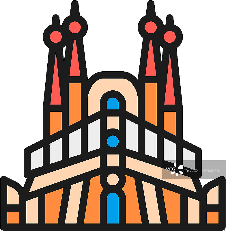西班牙圣家族教堂地标扁平色图片素材