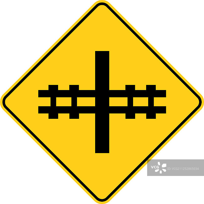 美国交通道路标志，前方铁路交叉口图片素材