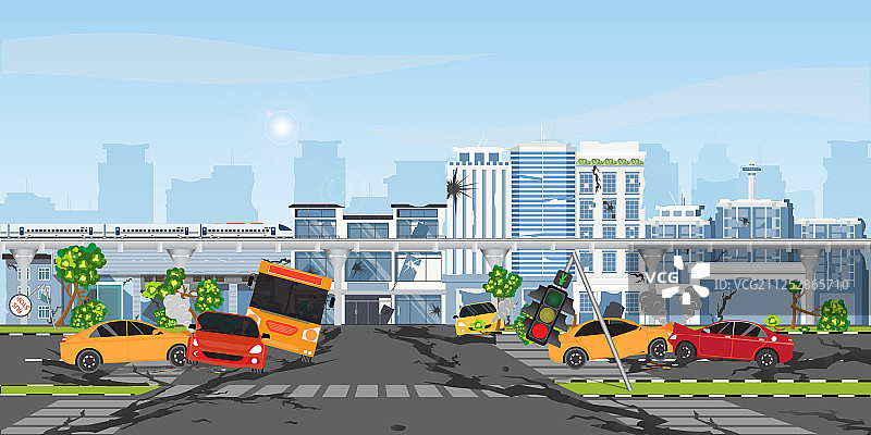 地震摧毁建筑物和街道图片素材