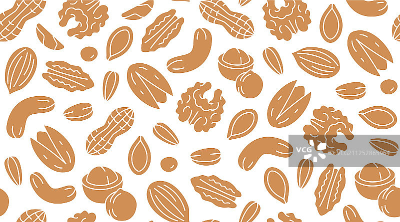 带有扁平轮廓图标的坚果无缝图案图片素材