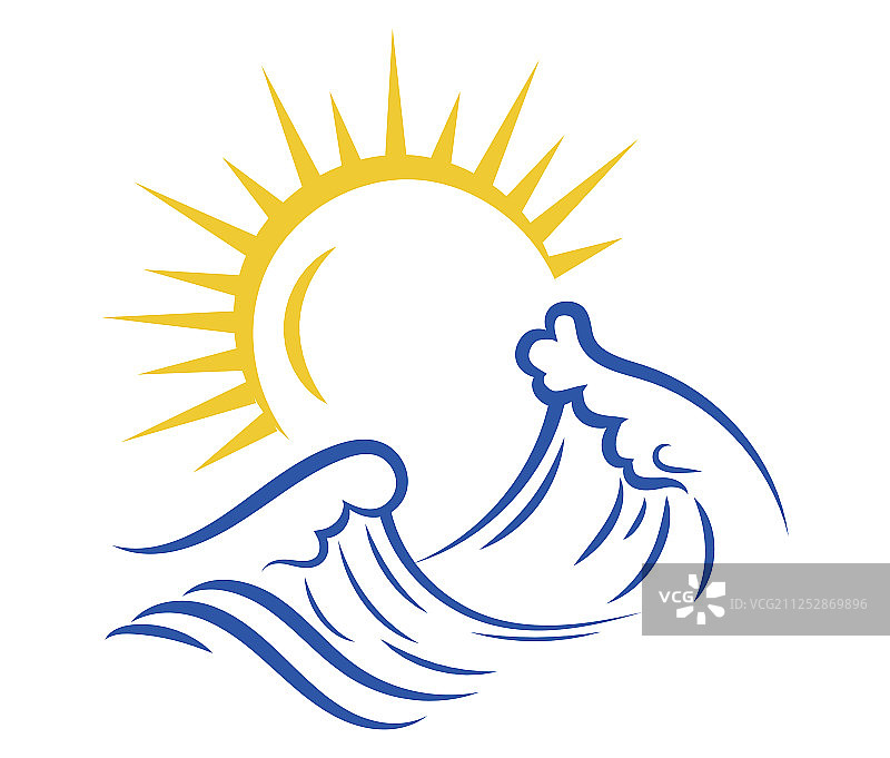 程式化海浪与太阳图片素材