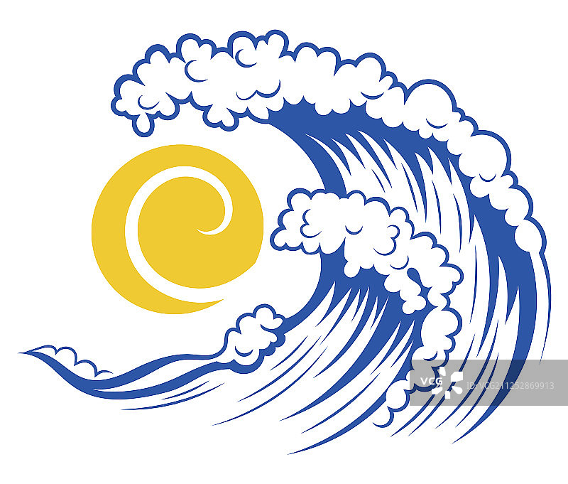 程式化海浪与太阳图片素材