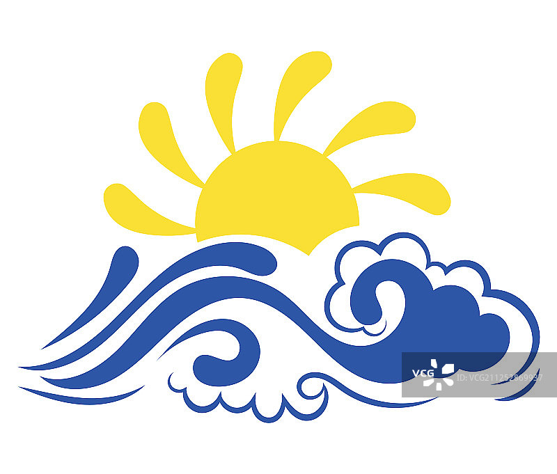 程式化海浪与太阳图片素材