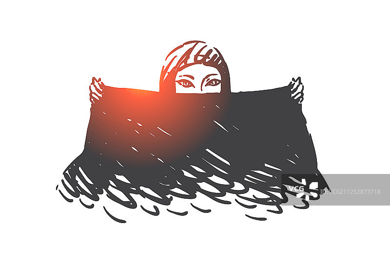 戴黑色围巾的穆斯林妇女概念草图图片素材