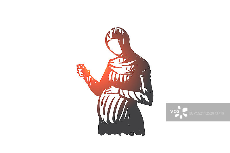 手绘穆斯林孕妇概念草图图片素材