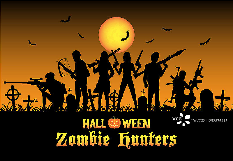 万圣节墓地僵尸猎人团队图片素材