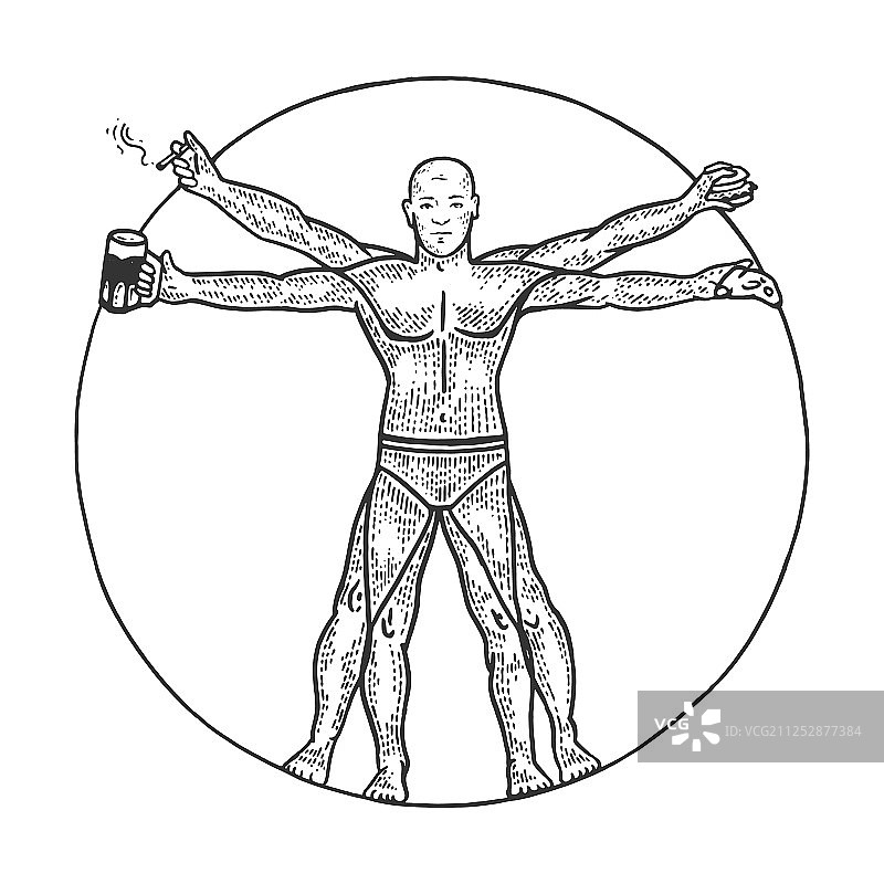 维特鲁威人素描雕刻聚会图片素材
