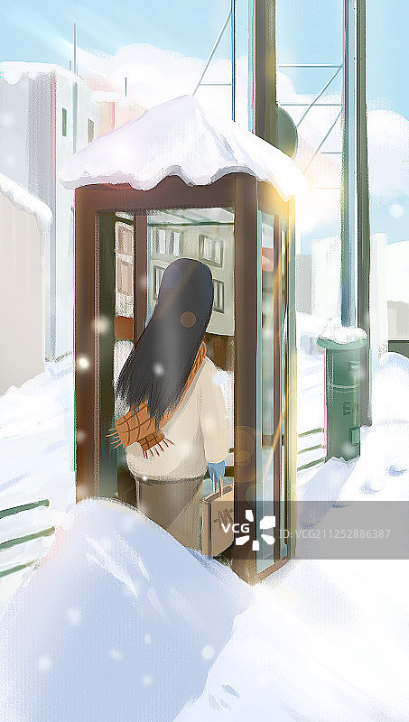 大雪街道电话亭图片素材