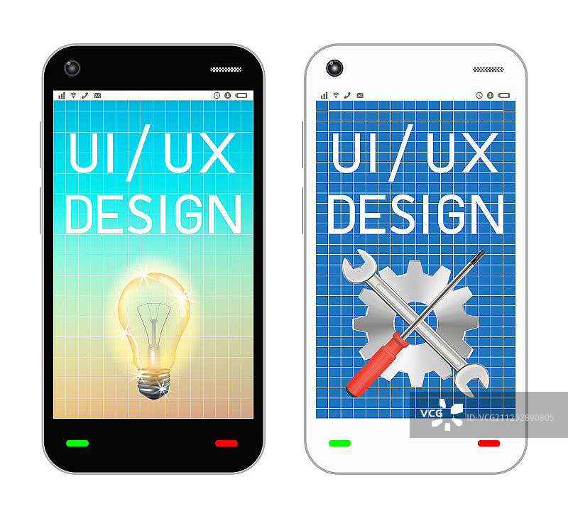 屏幕上带有UI和UX设计的智能手机图片素材