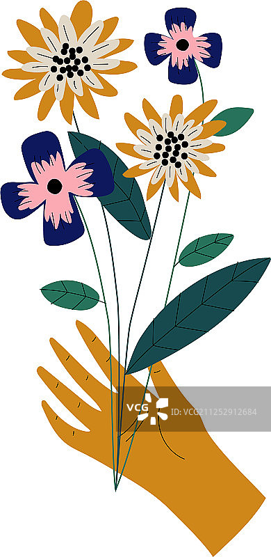 女人手持一束优雅的野花图片素材