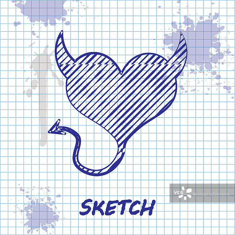 带角和尾巴的恶魔之心简笔画图标图片素材