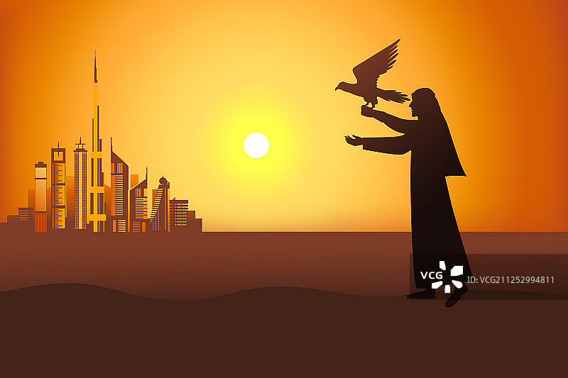 迪拜附近沙漠中的猎鹰人图片素材