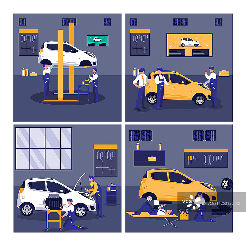 汽车维修车间与技师团队图片素材