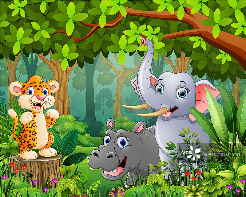 野生动物绿色森林卡通景观图片素材