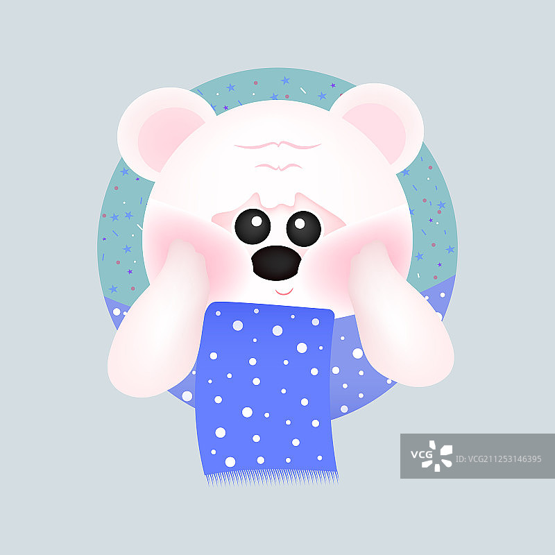 可爱的红脸白熊与蓝色围巾图片素材