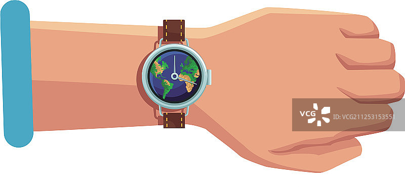 手持世界地图腕表图片素材