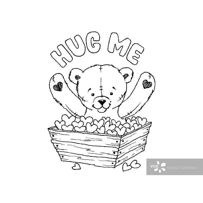 带爱心的泰迪熊玩具填色书图片素材