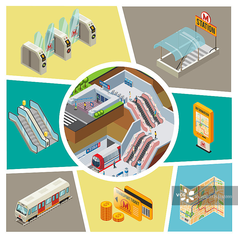 2.5D地铁元素组合图片素材