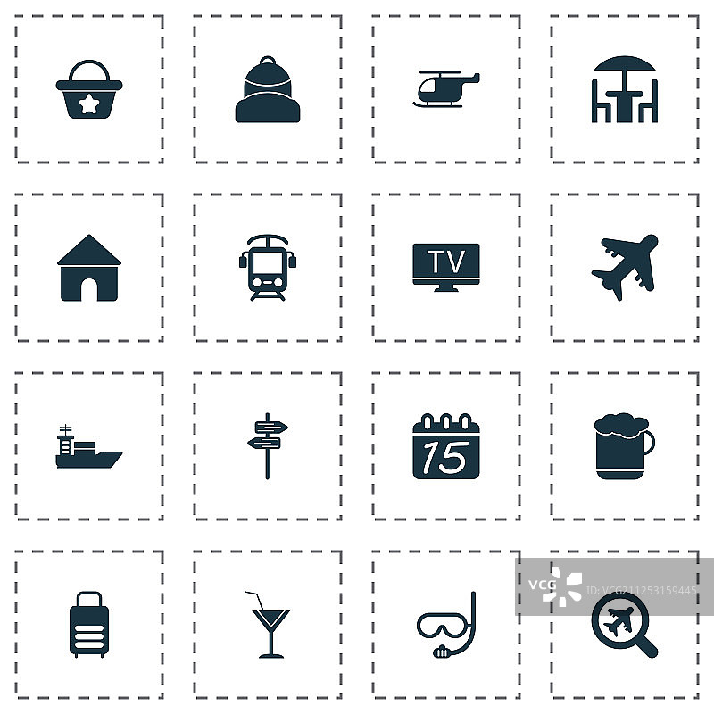 旅游图标集：电力火车咖啡馆电视图片素材