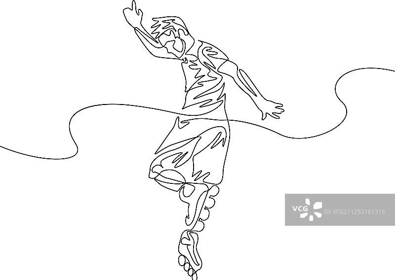 连续线条画：男子在滑轮上表演技巧图片素材