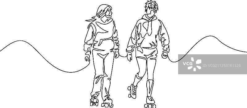 朋友轮滑简笔画：两人图片素材