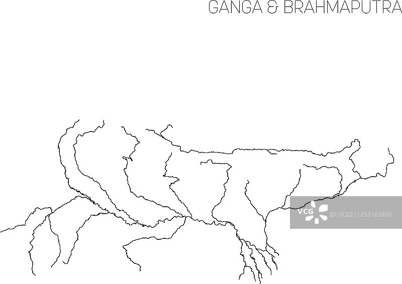 恒河与布拉马普特拉河水系流域地图图片素材
